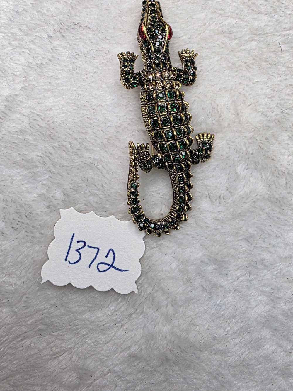 Gold Green Red Crystal Alligator Reptile Brooch Pin